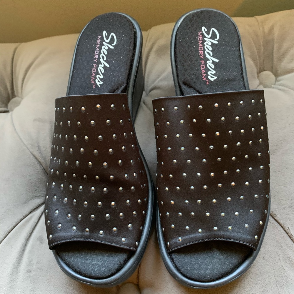 Skechers Black Wedges with Rhinestones